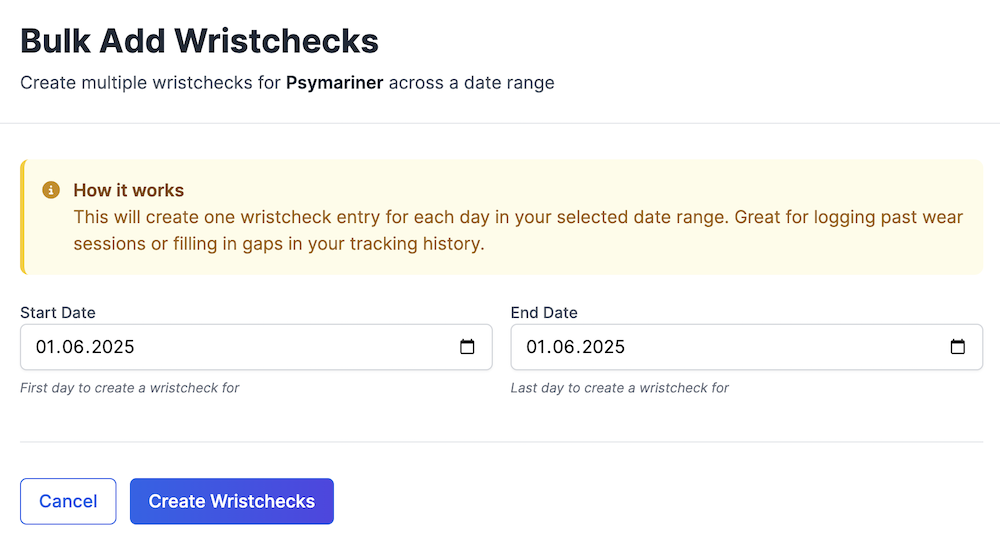 Bulk Add Wristchecks